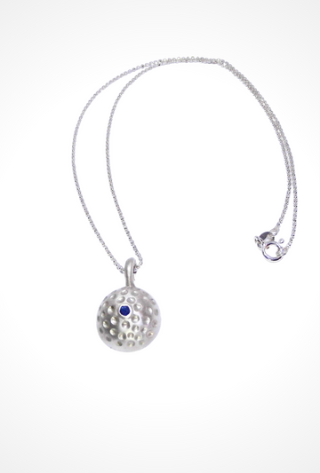 Silver Golf Ball Necklace with Sapphire
